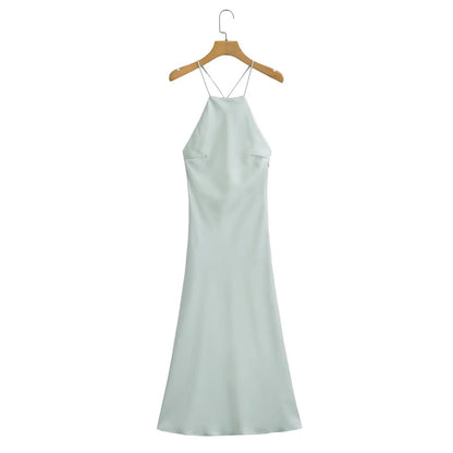 Women’s Halter Neck Dress – Satin Fabric – Slim Fit – Full Length Formal Wear