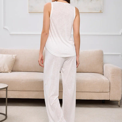 Women’s Loungewear Set – Relaxed Fit Tank Top – Full Length Elastic Waist Pants