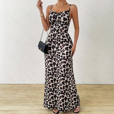 Women’s Sleeveless Dress – Slim Fit – Satin Feel – Spaghetti Strap – Full Length Slit