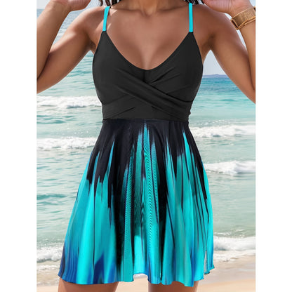 Women’s Swim Dress – Wrap Bodice – A-Line Fit – Quick-Dry Fabric – Adjustable Straps