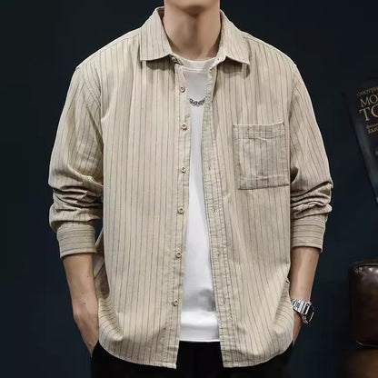 Men’s Long Sleeve Shirt – Relaxed Fit – Breathable – Striped Casual Button Down