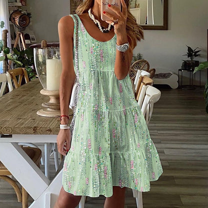 Women’s Knee-Length Dress – Relaxed Fit – Sleeveless Scoop Neck – Tiered Design – Breathable Blend