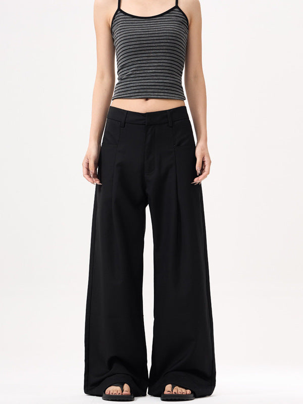 Women's Wide-Leg Trousers - High-Waisted - Front Pleats - Flowing Fit