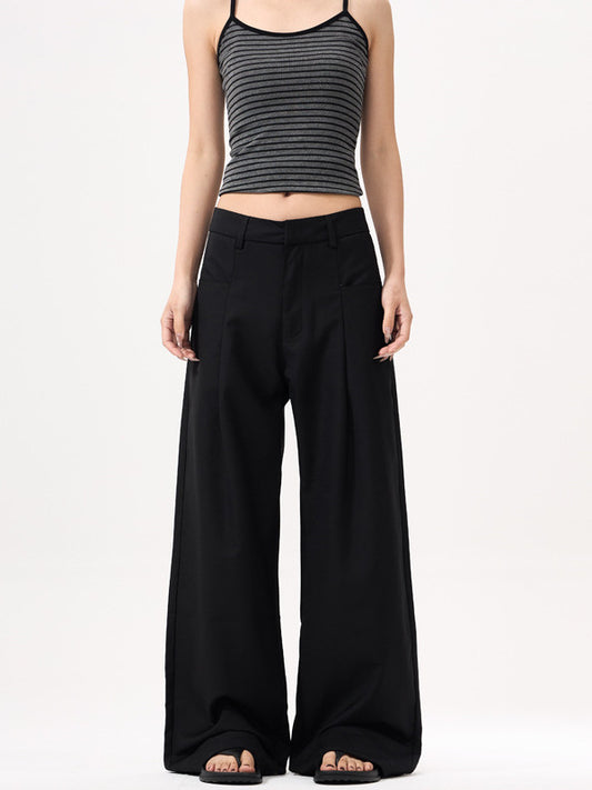 Women's Wide-Leg Trousers - High-Waisted - Front Pleats - Flowing Fit