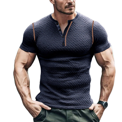 Men’s Henley T-Shirt – Slim Fit – Waffle Knit – Short Sleeve – Shoulder Detail