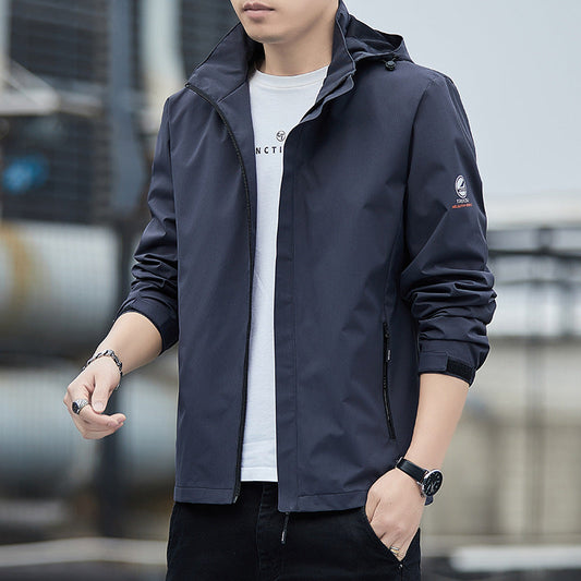 Men’s Windbreaker Jacket – Regular Fit – Water-Resistant – Detachable Hood – Zip Pockets
