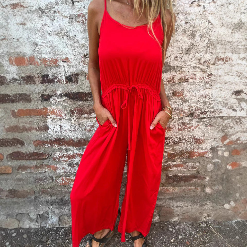 Women’s Jumpsuit – Wide Leg – Adjustable Waist – Breathable Blend – Sleeveless Fit