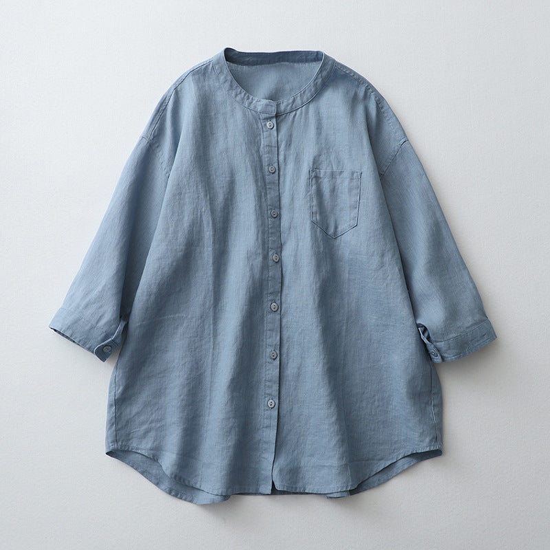 Women’s Button-Down Shirt – Oversized Fit – Natural Fibers – 3/4 Sleeve Casual Style