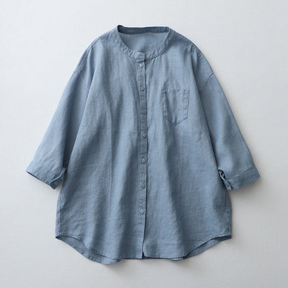 Women’s Button-Down Shirt – Oversized Fit – Natural Fibers – 3/4 Sleeve Casual Style