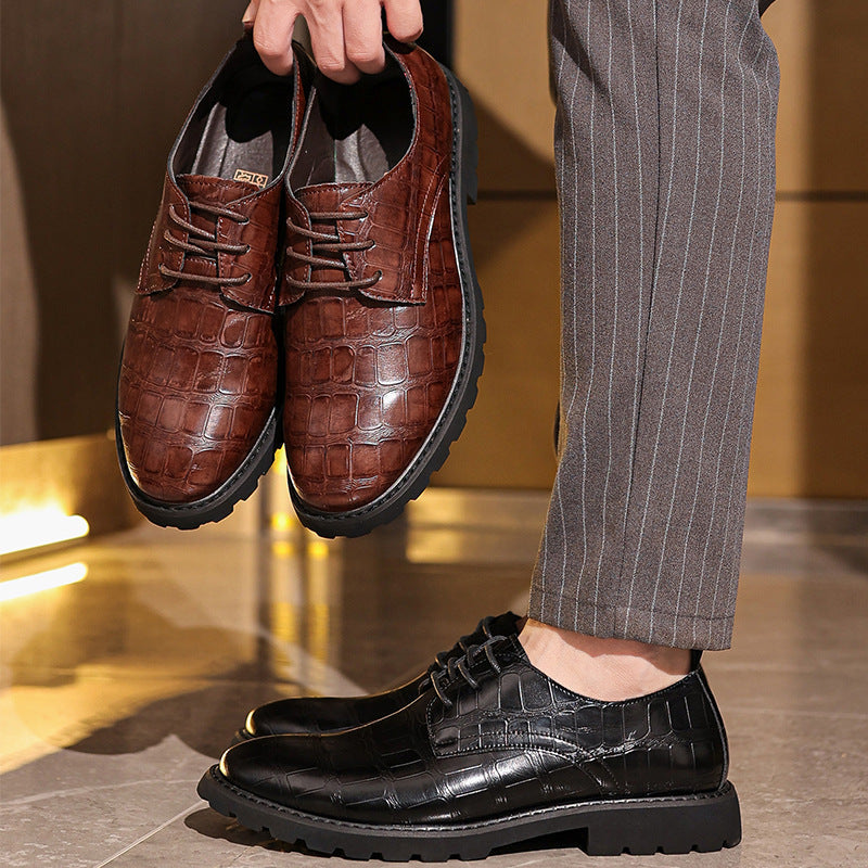 Men’s Dress Shoes – Leather Oxford – Embossed Crocodile Pattern – Lace-Up Formal