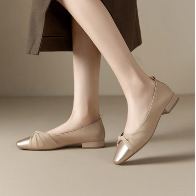 Women’s Low Heel Shoes – Soft Leather – Pointed Toe – Twisted Strap – Elegant Style