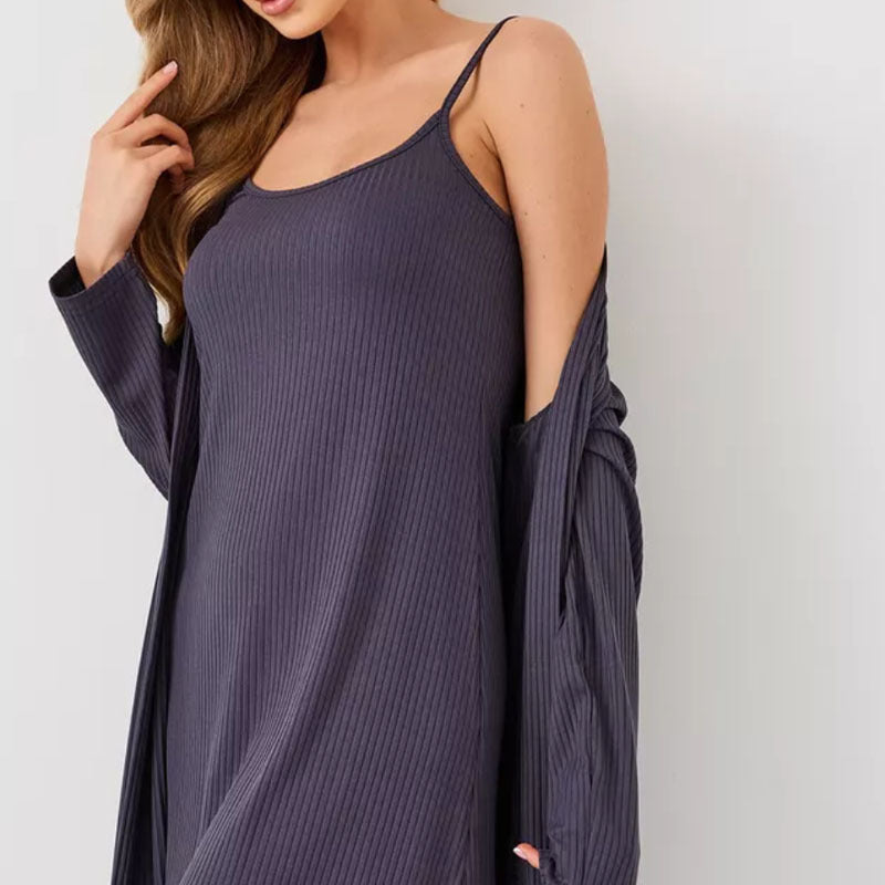 Women’s Sleep Dress – Ribbed Knit – Slim Fit – Short Length – Scoop Neck Loungewear