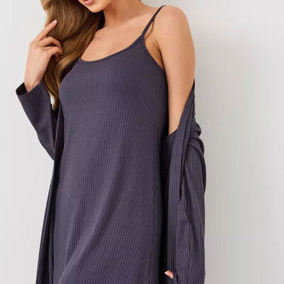 Women’s Sleep Dress – Ribbed Knit – Slim Fit – Short Length – Scoop Neck Loungewear
