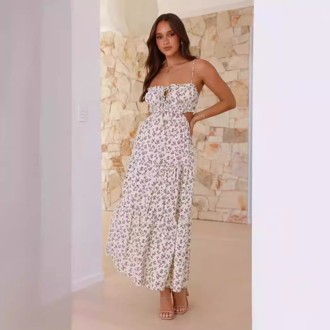 Women’s Maxi Dress – Sleeveless V-Neck – A-Line Fit – Side Cut-Outs – Floral Print