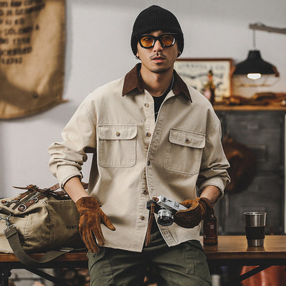 Men’s Workwear Jacket – Loose Fit – Durable Canvas – Utility Pockets – Button Front