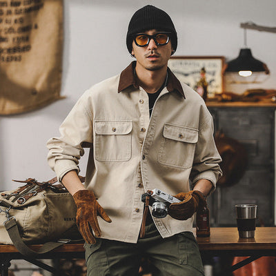 Men’s Workwear Jacket – Loose Fit – Durable Canvas – Utility Pockets – Button Front