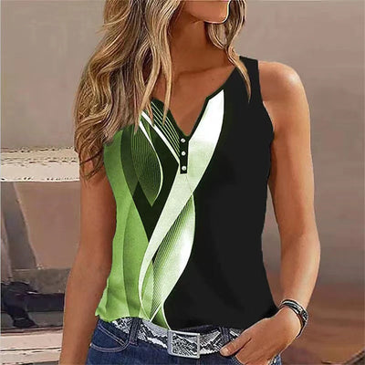 Women’s Sleeveless Top – V-Neck – Relaxed Fit – Decorative Buttons – Breathable Blend