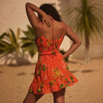 Women’s Sundress – Lightweight – Smocked Waist – Floral Print – Ruffle Hem