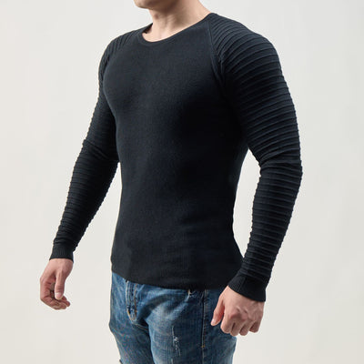 Men's Ribbed Long Sleeve Top - Slim Fit Crew Neck - Casual Wear