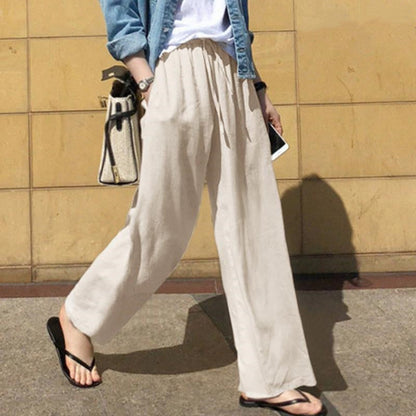 Women’s Wide-Leg Trousers – Relaxed Fit – Soft Cotton – Elastic Waist – Drawstring