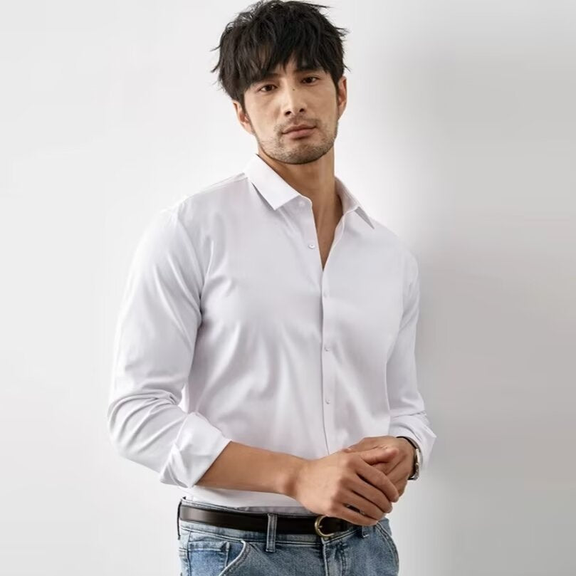 Men’s Dress Shirt – Slim Fit – Faux Silk Feel – Long Sleeve Button-Down – Business Casual
