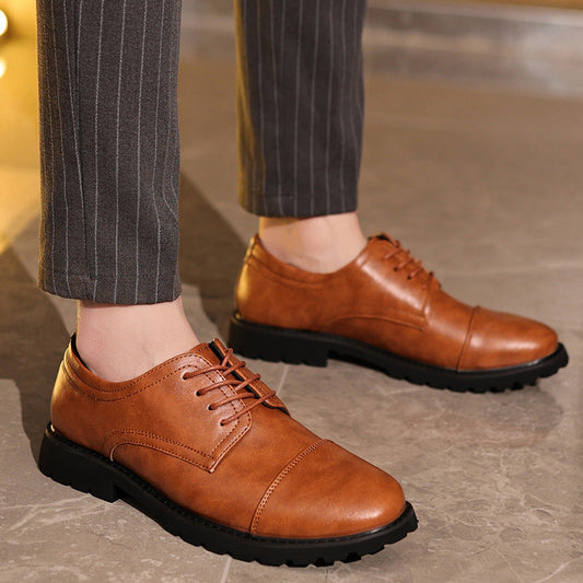 Men’s Derby Shoes – Leather – Cap Toe – Formal Fit – Rubber Sole – Classic Style