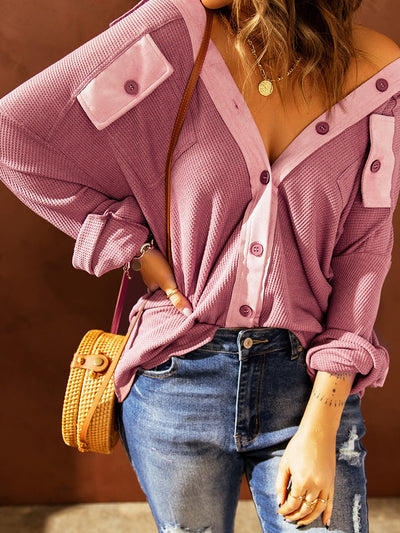 Men's shirt with long sleeves and contrast waffle knit