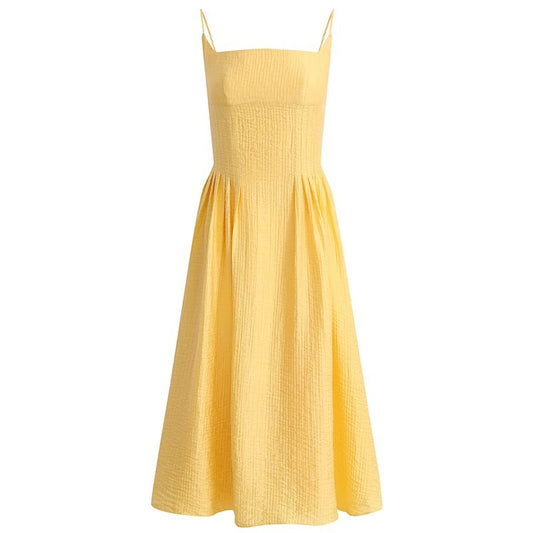 Women's Sundress - Spaghetti Straps - Flared Skirt - Elegant Yellow