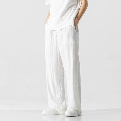 Men’s Casual Trousers – Linen Blend – Loose Fit – Full Length – Drawstring Waist