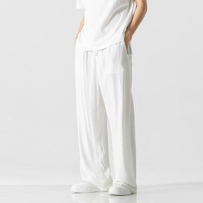 Men’s Casual Trousers – Linen Blend – Loose Fit – Full Length – Drawstring Waist