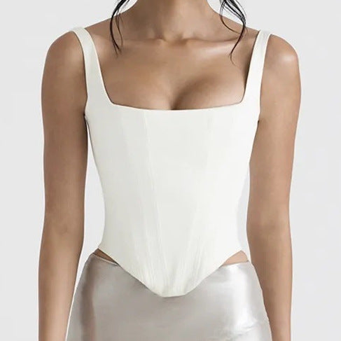 Women's Cropped Camisole Top – Slim Fit – Corset-Inspired Design – Square Neckline – Structured Silhouette