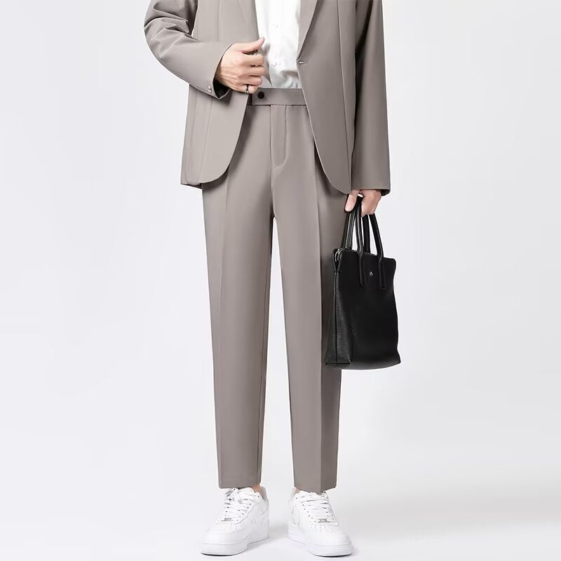 Men’s Tailored Trousers – Slim Fit – Wool Blend – Ankle Length – Sharp Crease
