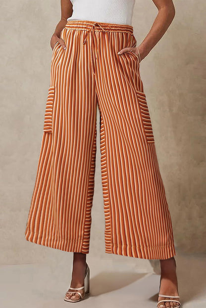 Women’s Wide-Leg Trousers – Relaxed Fit – Vertical Stripes – Breathable Blend – Drawstring Waist