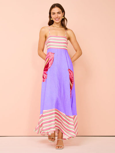 Women’s Midi Dress – Smocked Bodice – A-Line Fit – Spaghetti Straps – Cotton Blend
