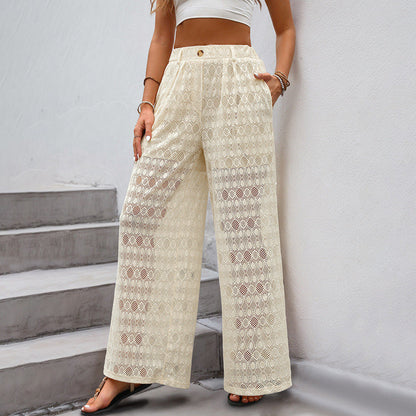 Women’s Lace Trousers – High Waist – Wide Leg – Sheer Lightweight Elegant Fit