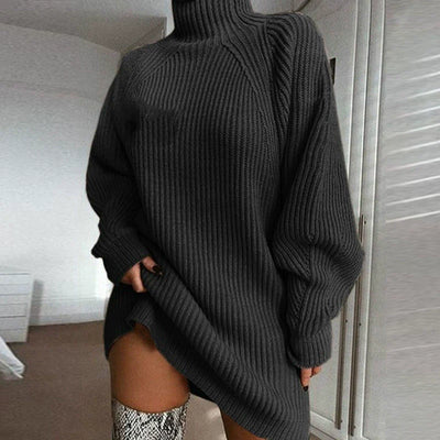 Women’s Sweater Dress – Wool Blend – Oversized Fit – Ribbed Knit – Turtleneck