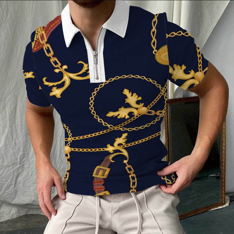 Men’s Polo Shirt – Slim Fit – Cotton – Checkered – Short Sleeve Zip Collar