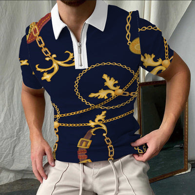Men’s Polo Shirt – Slim Fit – Cotton – Checkered – Short Sleeve Zip Collar