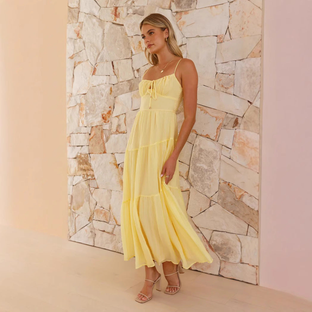 Women’s Maxi Dress – Breathable Cotton Blend – Tiered Flow Fit – Spaghetti Straps