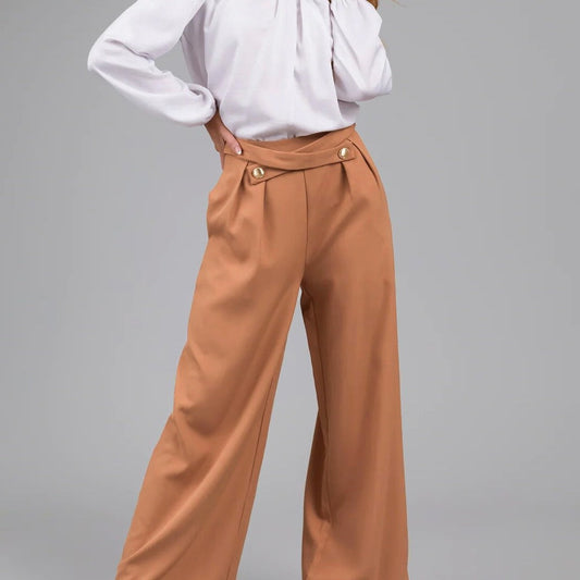 Women’s Wide-Leg Trousers – High Waist – Asymmetric Waistband – Full Length Relaxed Fit