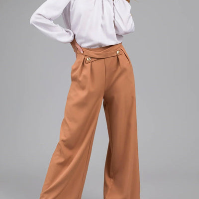 Women’s Wide-Leg Trousers – High Waist – Asymmetric Waistband – Full Length Relaxed Fit