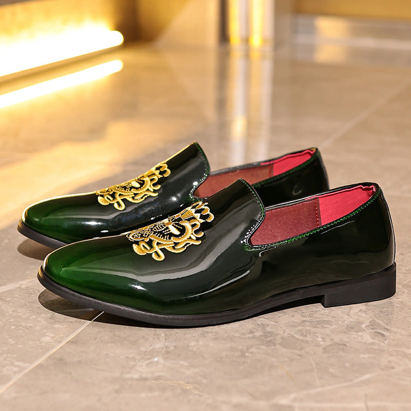 Men’s Loafers – Patent Leather – Embroidered Detail – Slip-On Regular Fit Formal
