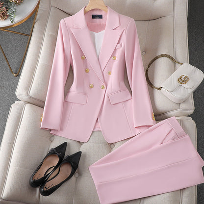 Women’s Suit Set – Tailored Fit – Double-Breasted – Gold Buttons – Structured Design