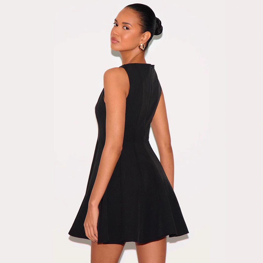 Women’s Sleeveless Dress – Slim Fit A-Line – Round Neck – Lightweight Mini Length