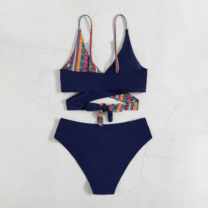 Women’s Bikini Set – Cut-Out Design – Geometric Pattern – Stretch Fit Swimwear