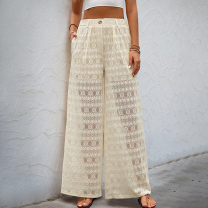 Women’s Lace Trousers – High Waist – Wide Leg – Sheer Lightweight Elegant Fit