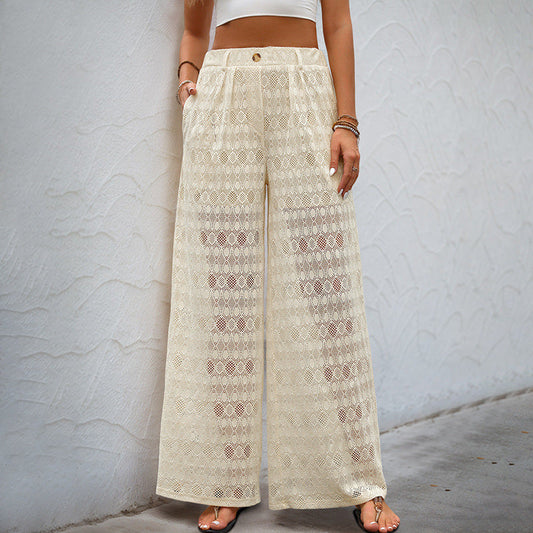 Women’s Lace Trousers – High Waist – Wide Leg – Sheer Lightweight Elegant Fit