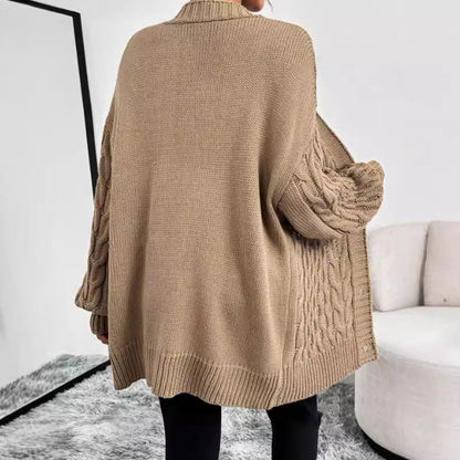 Women’s Knitted Cardigan – Cable Knit – Oversized Fit – V-Neck – Button Front – Long Sleeve