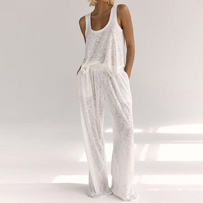 Women’s Loungewear Set – Soft Jersey – Twist-Front Crop Top – Wide-Leg Trousers