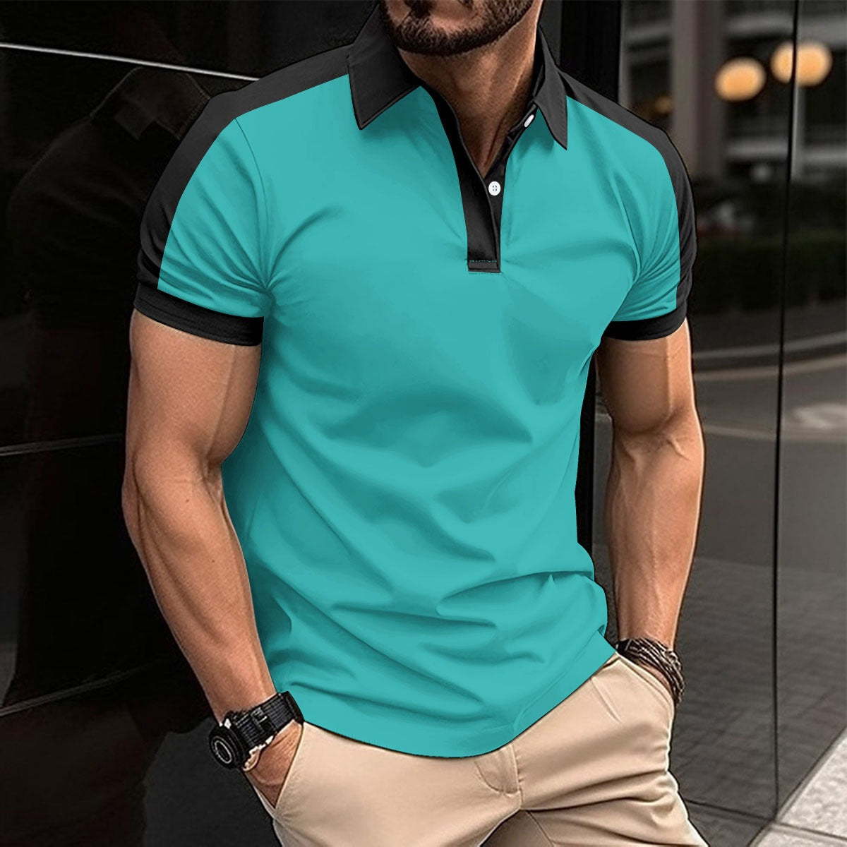 Men’s Polo Shirt – Slim Fit – 100% Cotton – Contrast Collar and Cuff Detail
